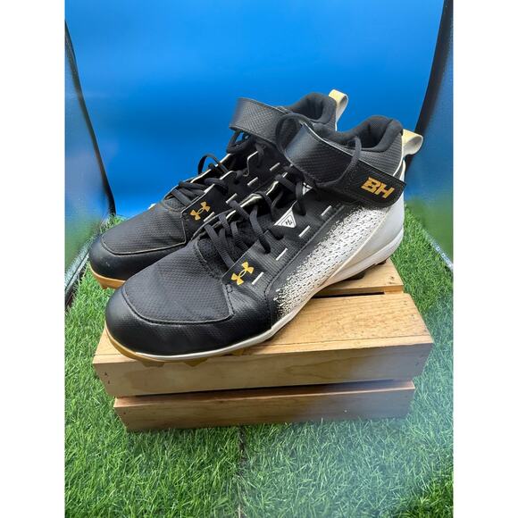 Under Armour Other - Under Armour Harper 6 Mid Molded Baseball Cleats-Black White Gold-Men's Size 12